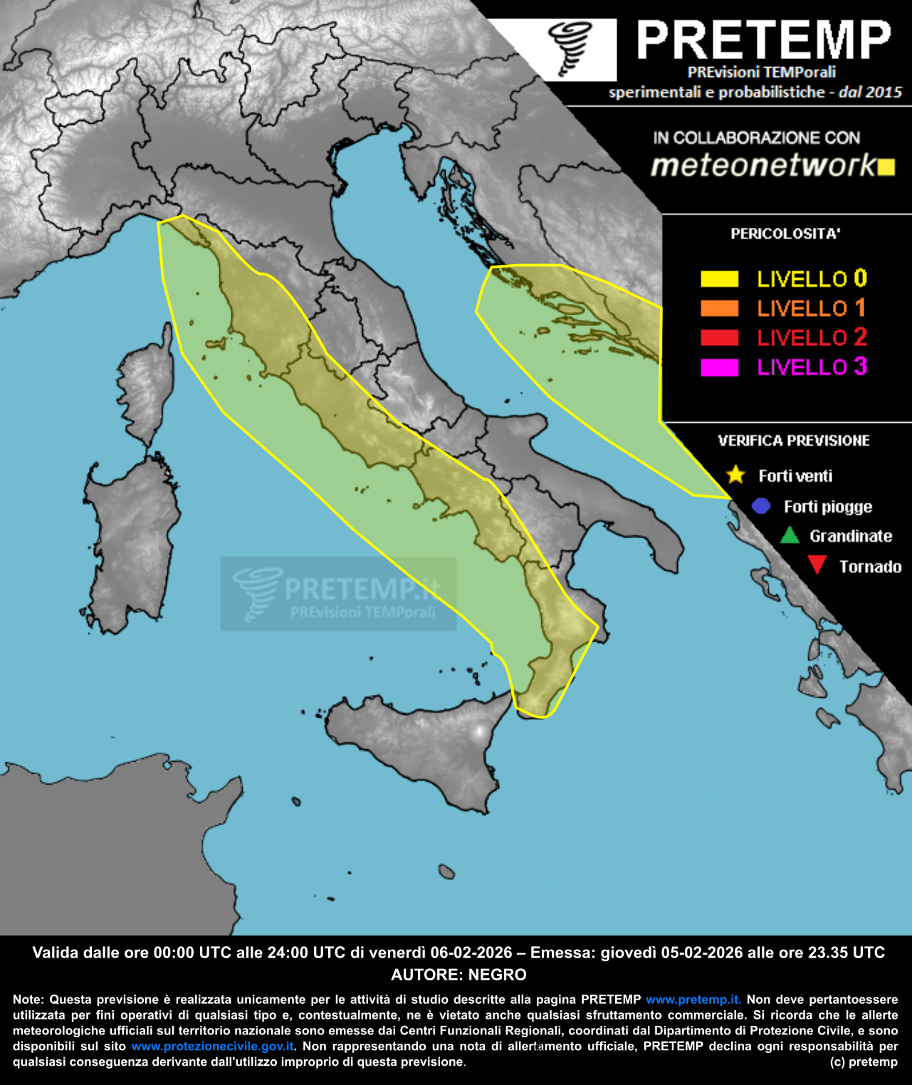 Mappa previsione del 06 febbraio 2026