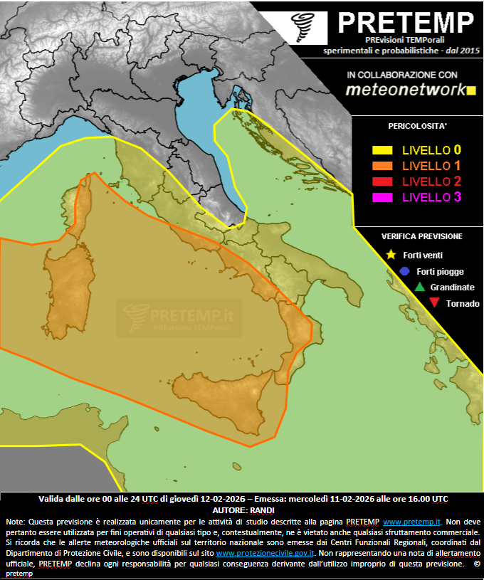 Mappa previsione del 12 febbraio 2026