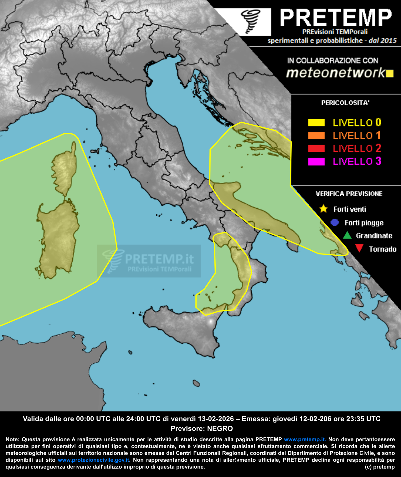 Mappa previsione del 13 febbraio 2026