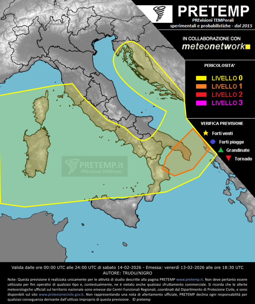 Mappa previsione del 14 febbraio 2026