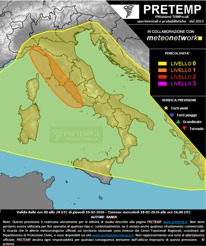Mappa previsione del 19 febbraio 2026