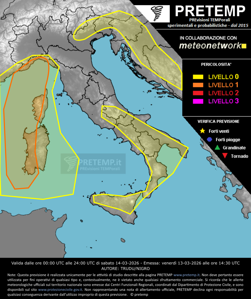 Mappa previsione del 14 marzo 2026