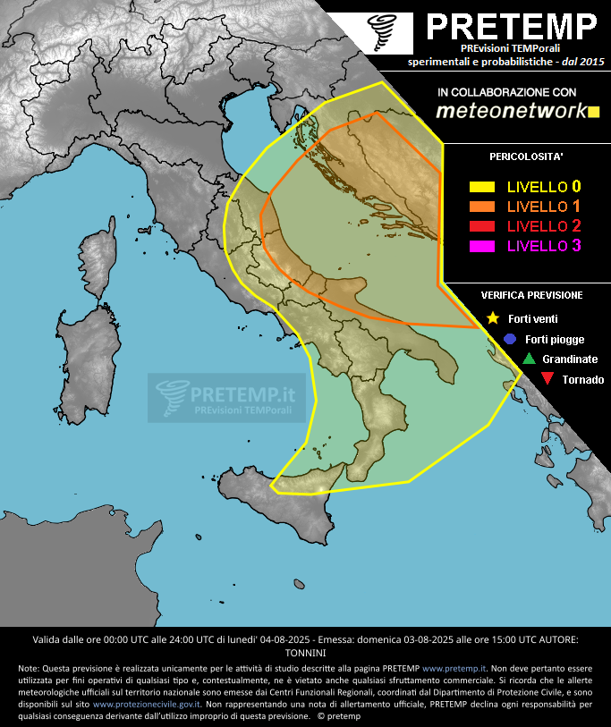 Mappa previsione del 04 agosto 2025