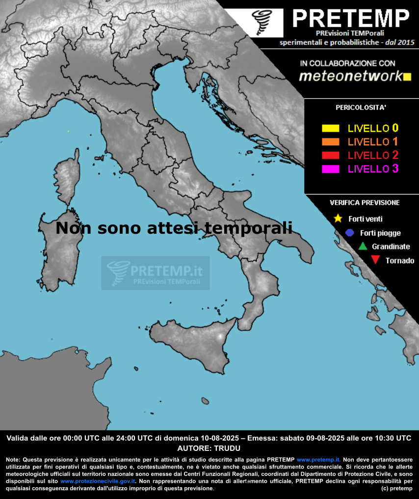 Mappa previsione del 10 agosto 2025