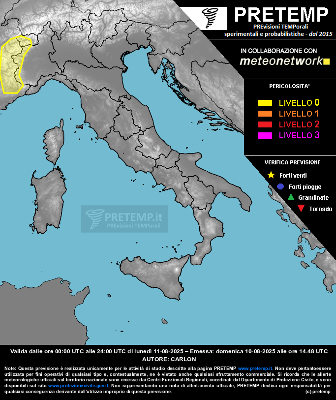 Mappa previsione del 11 agosto 2025