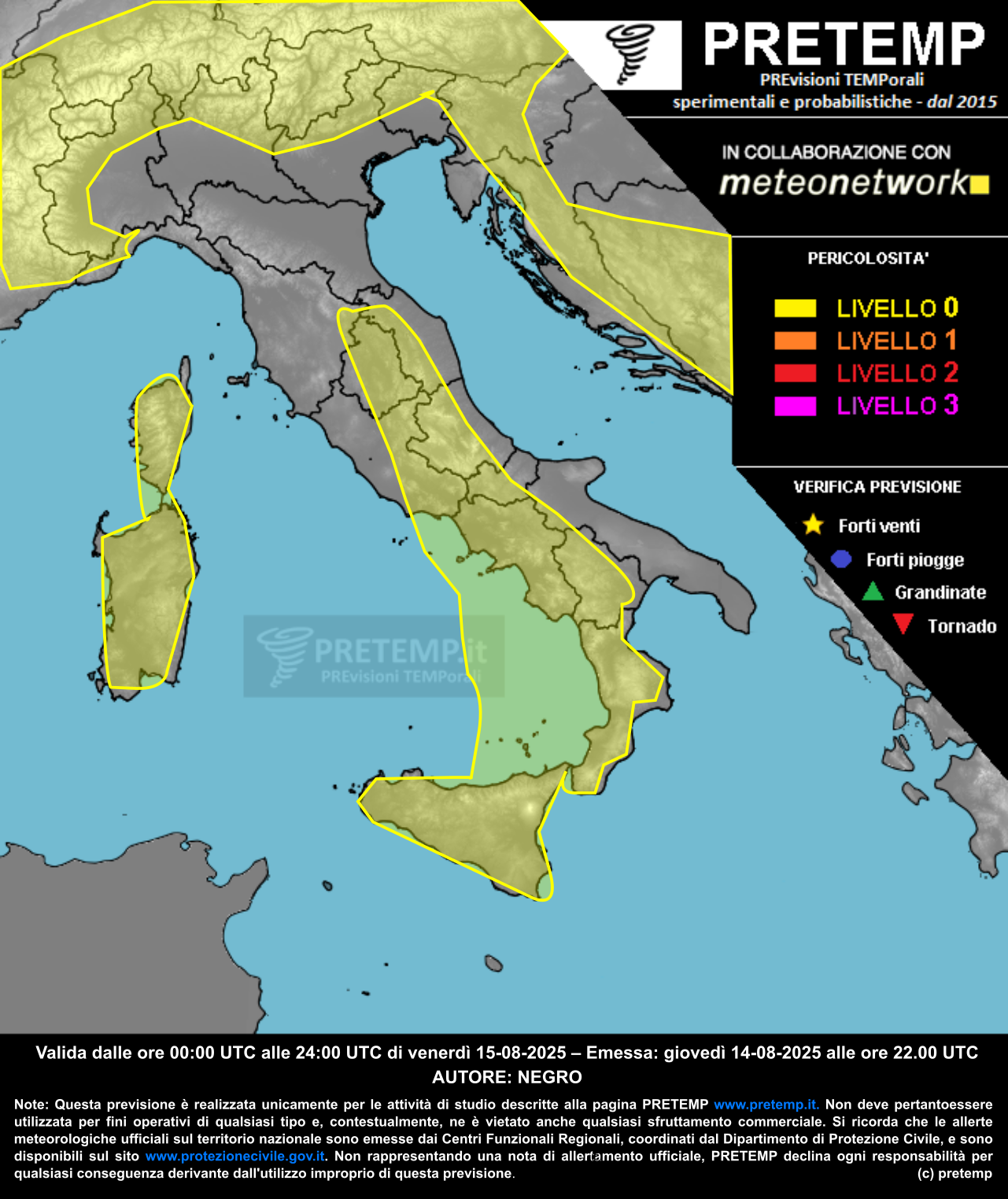 Mappa previsione del 15 agosto 2025