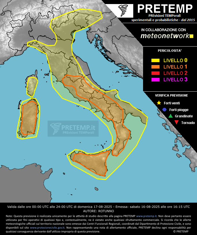 Mappa previsione del 17 agosto 2025
