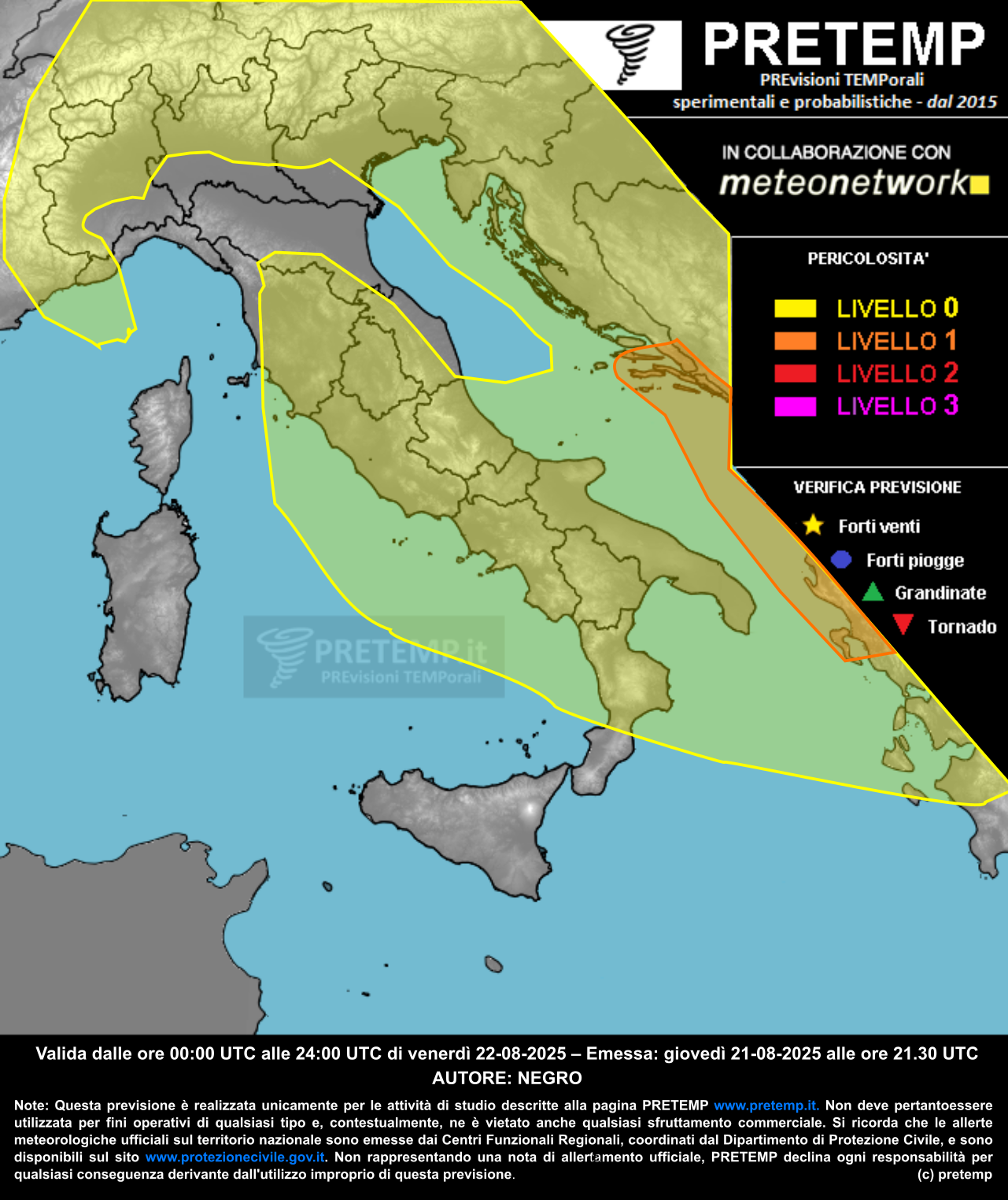 Mappa previsione del 22 agosto 2025