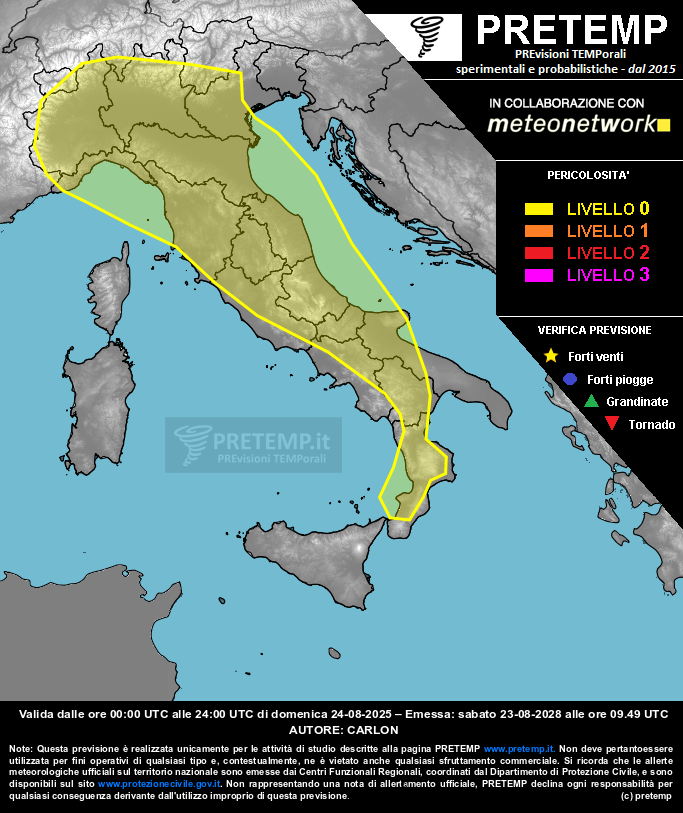 Mappa previsione del 24 agosto 2025