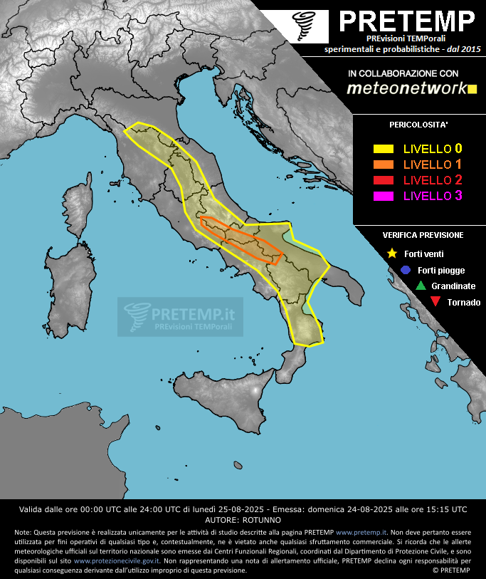 Mappa previsione del 25 agosto 2025