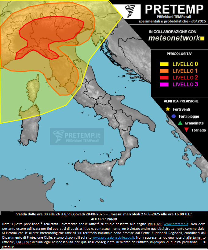 Mappa previsione del 28 agosto 2025