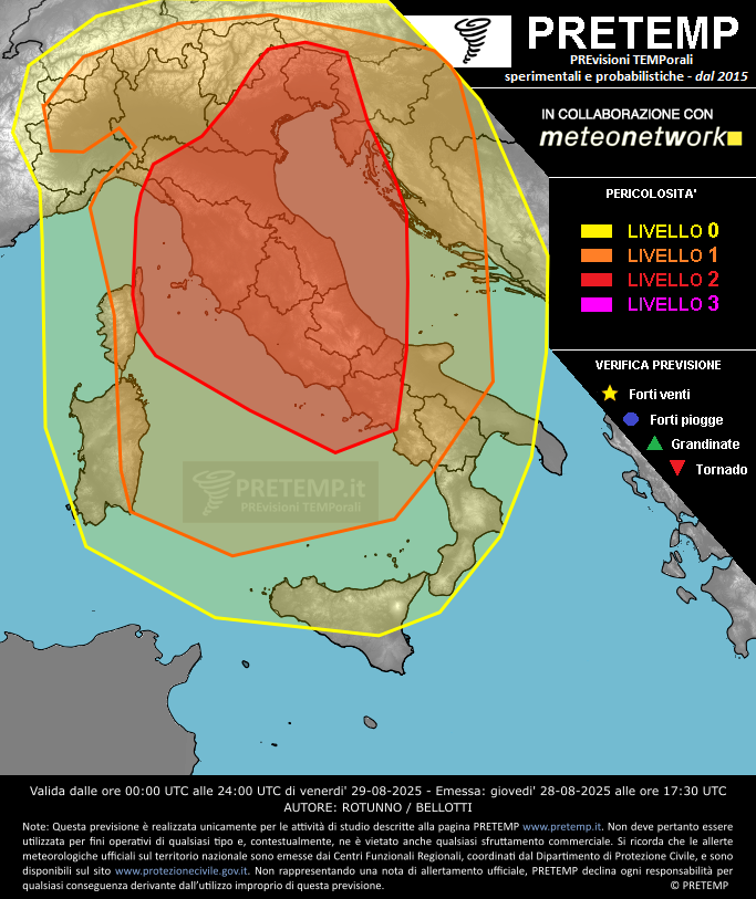 Mappa previsione del 29 agosto 2025