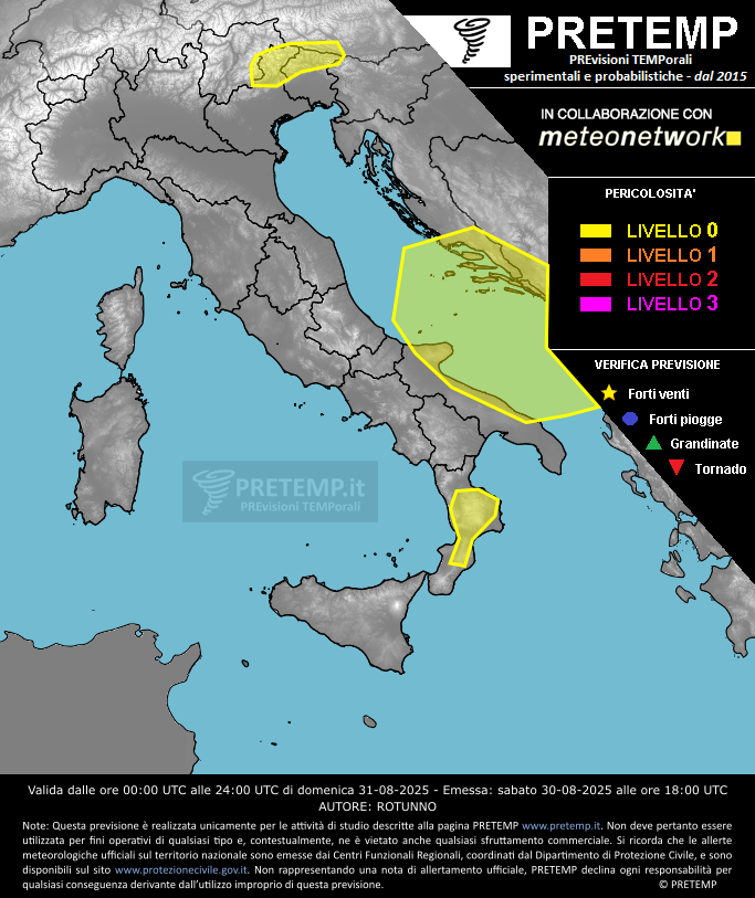 Mappa previsione del 31 agosto 2025