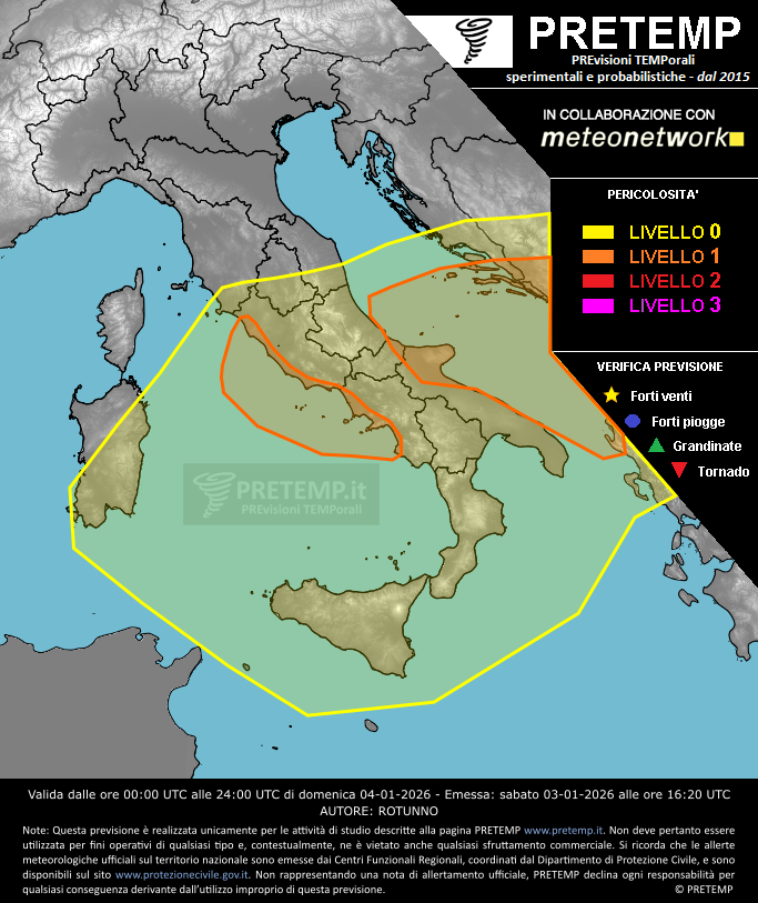 Mappa previsione del 04 gennaio 2026