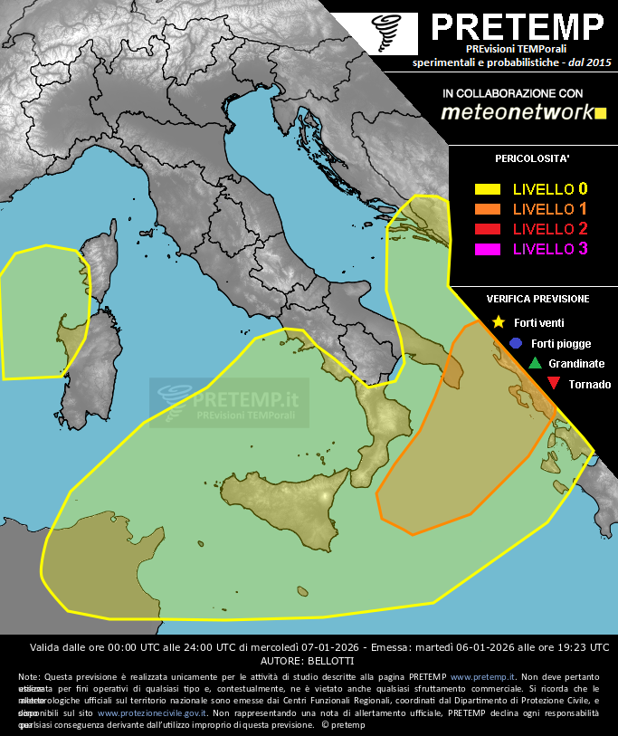 Mappa previsione del 07 gennaio 2026