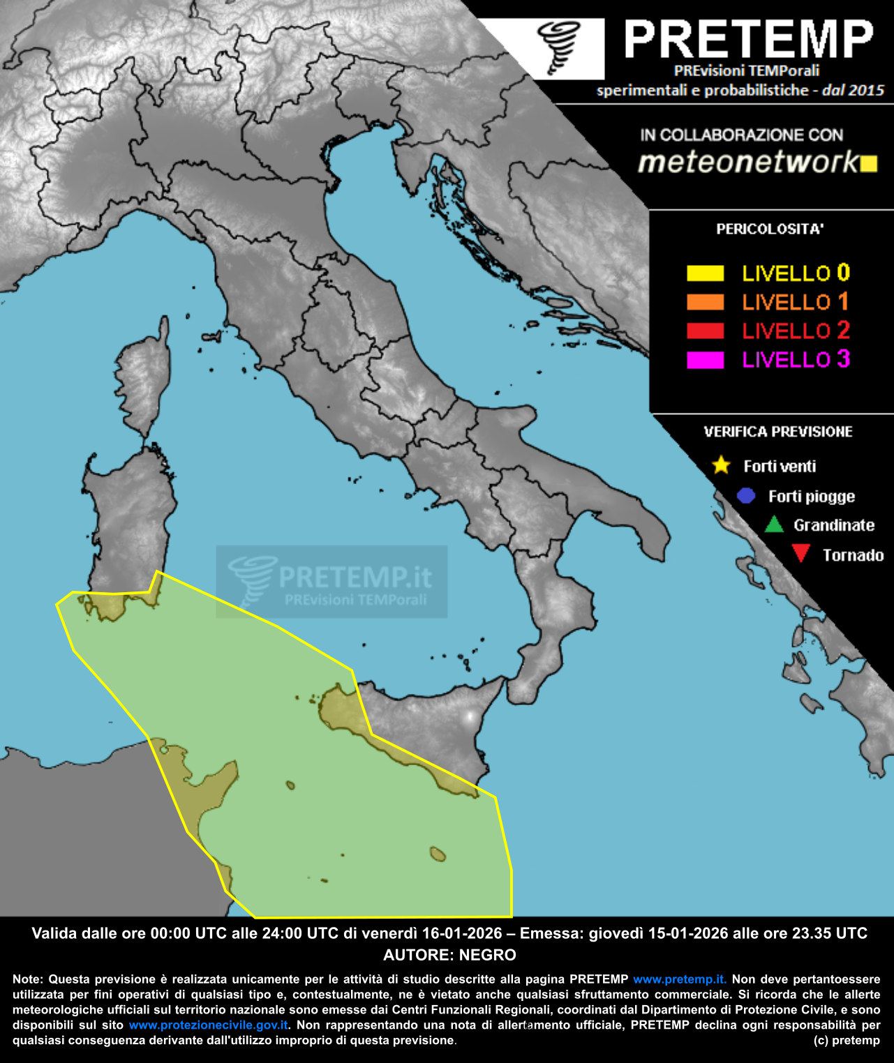 Mappa previsione del 16 gennaio 2026