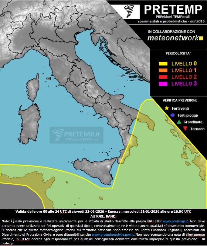 Mappa previsione del 22 gennaio 2026