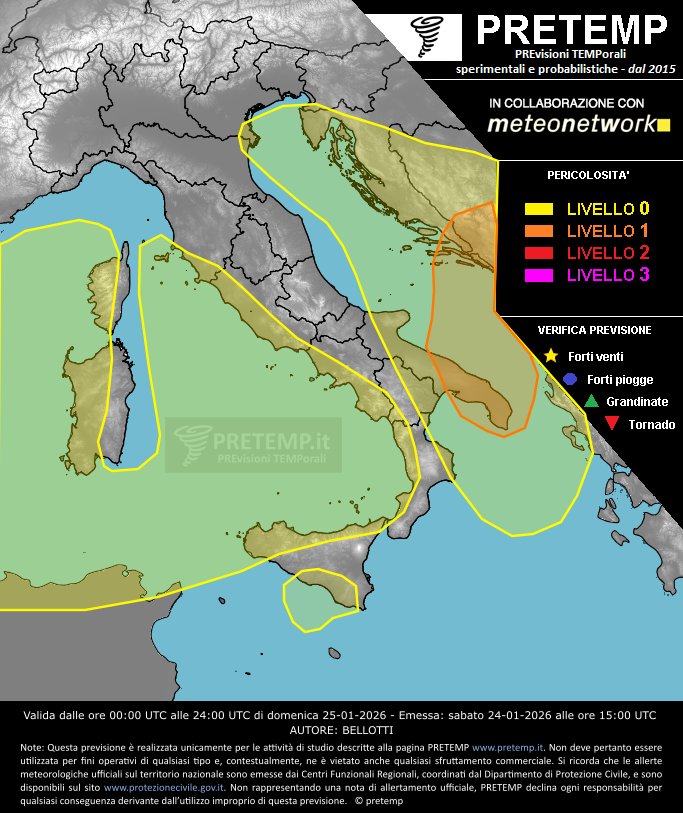 Mappa previsione del 25 gennaio 2026