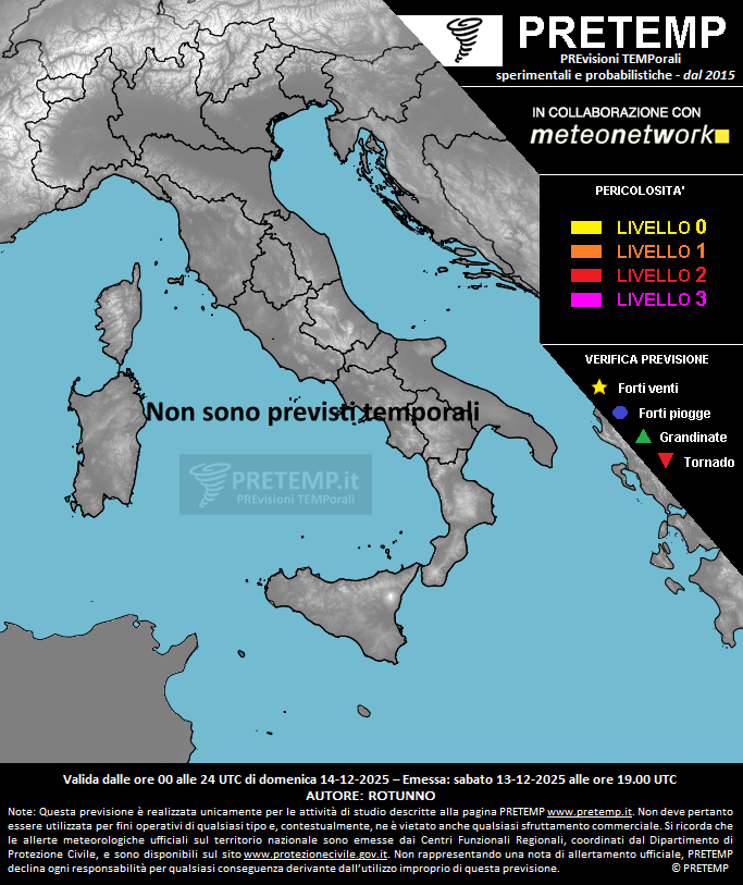 Mappa previsione del 14 dicembre 2025
