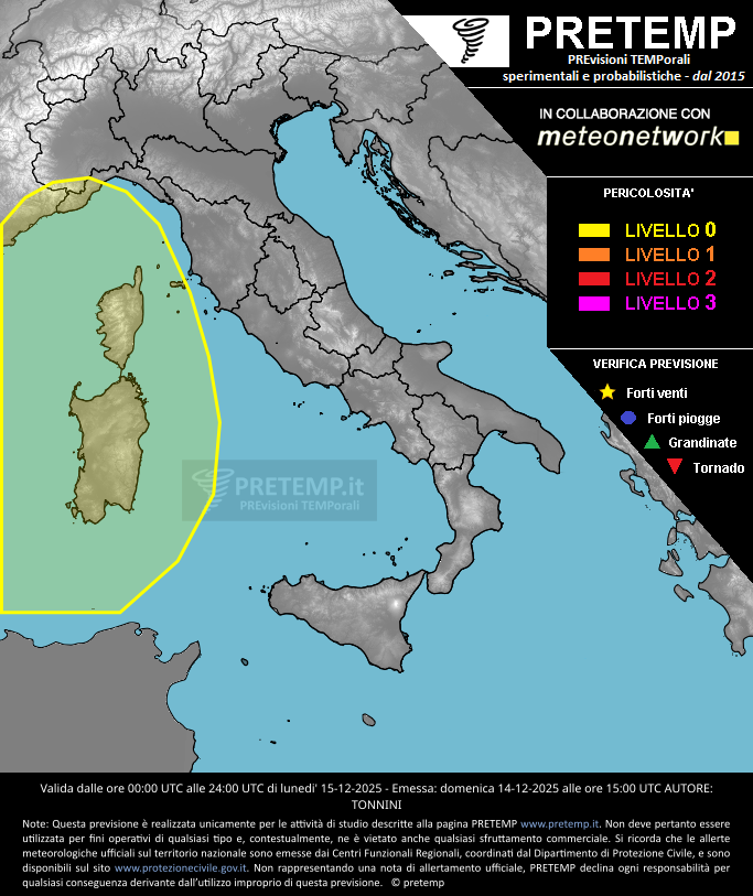 Mappa previsione del 15 dicembre 2025