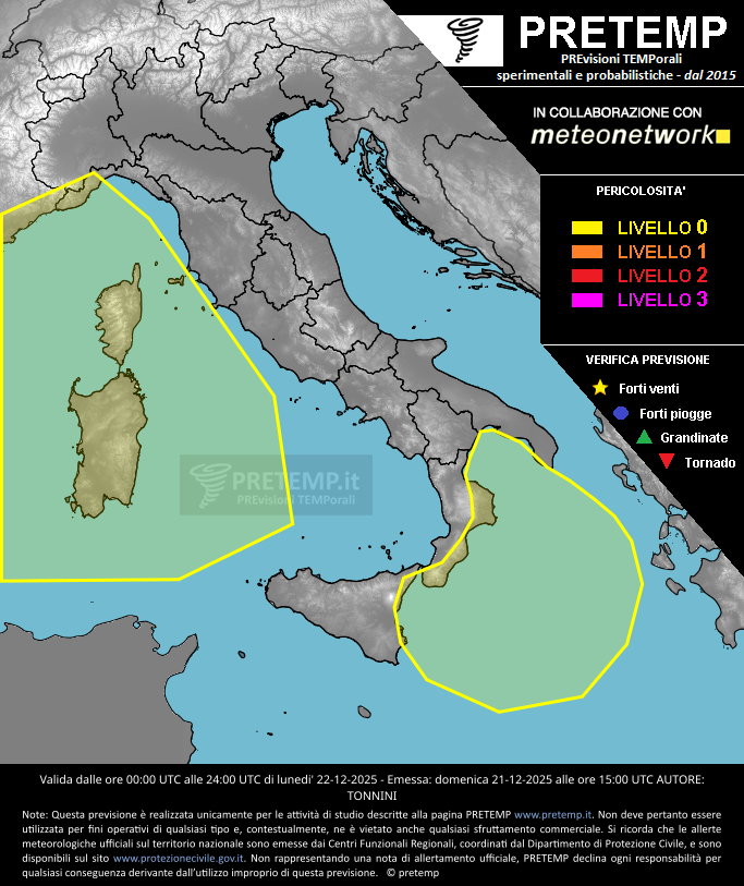 Mappa previsione del 22 dicembre 2025