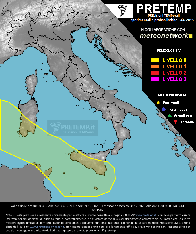 Mappa previsione del 29 dicembre 2025