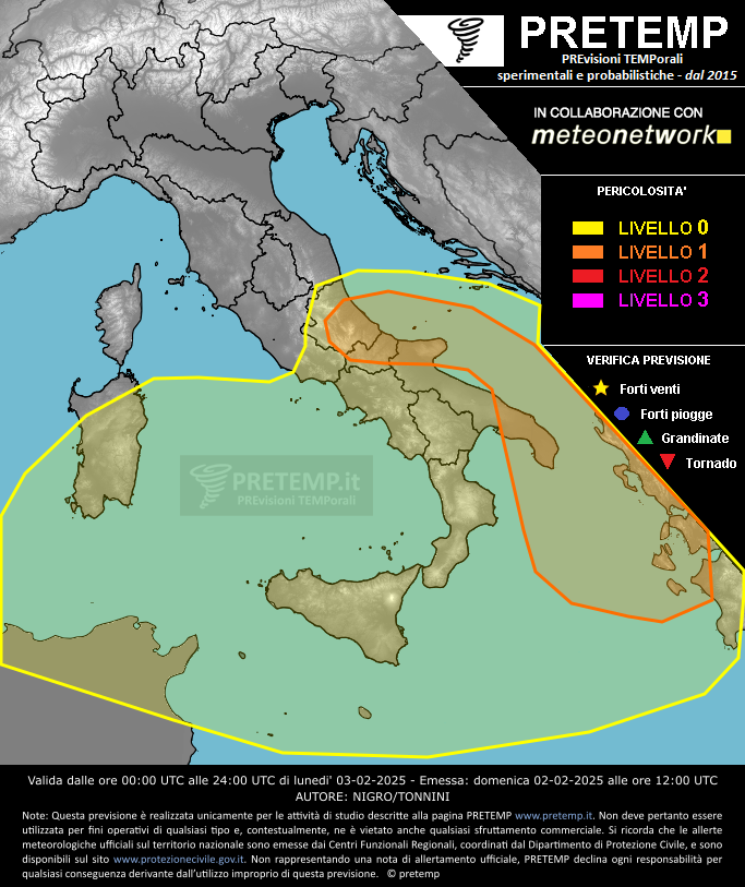 Mappa previsione del 03 febbraio 2025