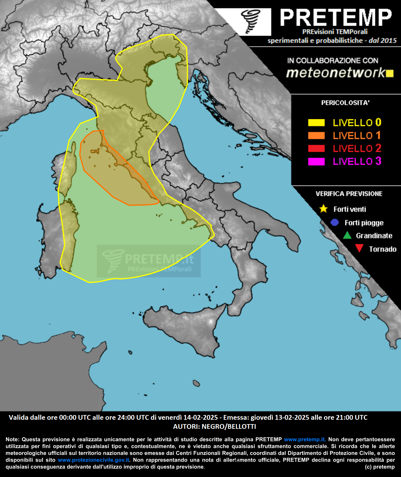 Mappa previsione del 14 febbraio 2025