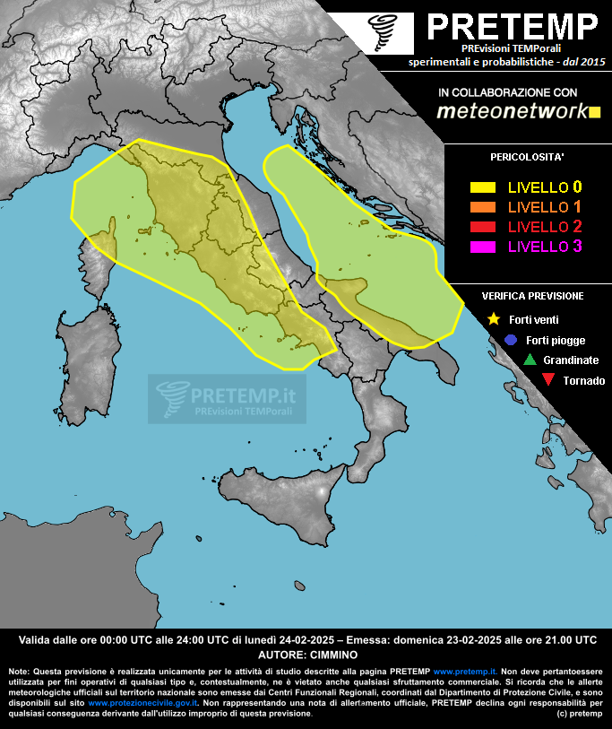 Mappa previsione del 24 febbraio 2025