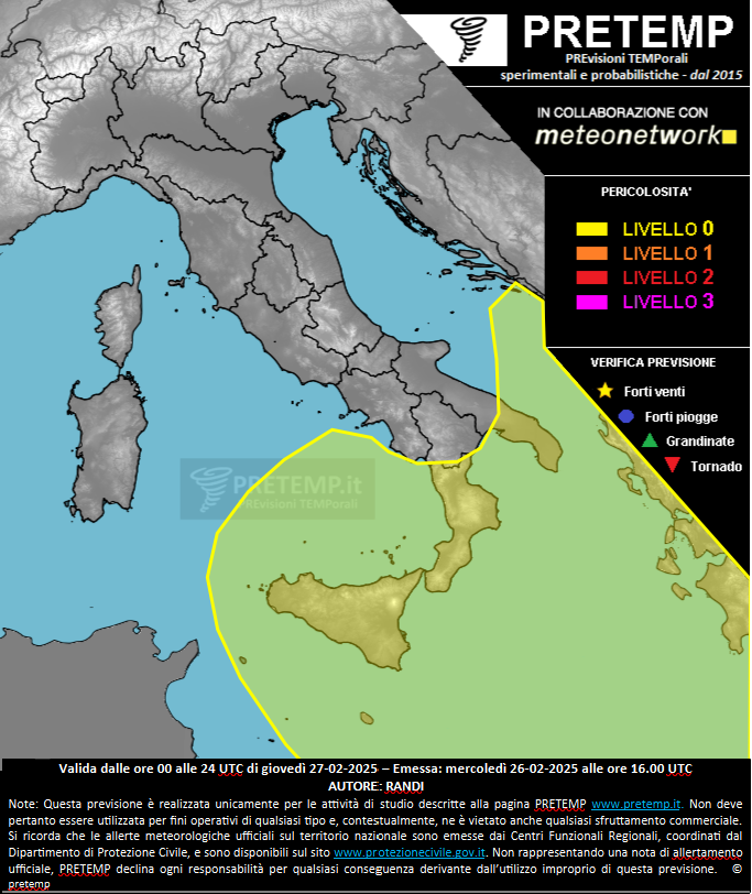 Mappa previsione del 27 febbraio 2025