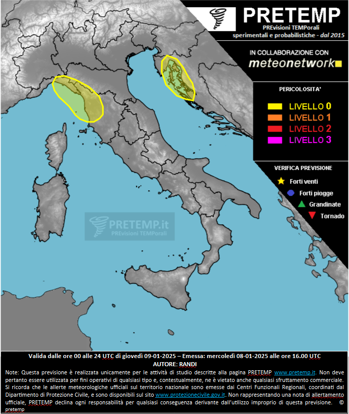 Mappa previsione del 09 gennaio 2025