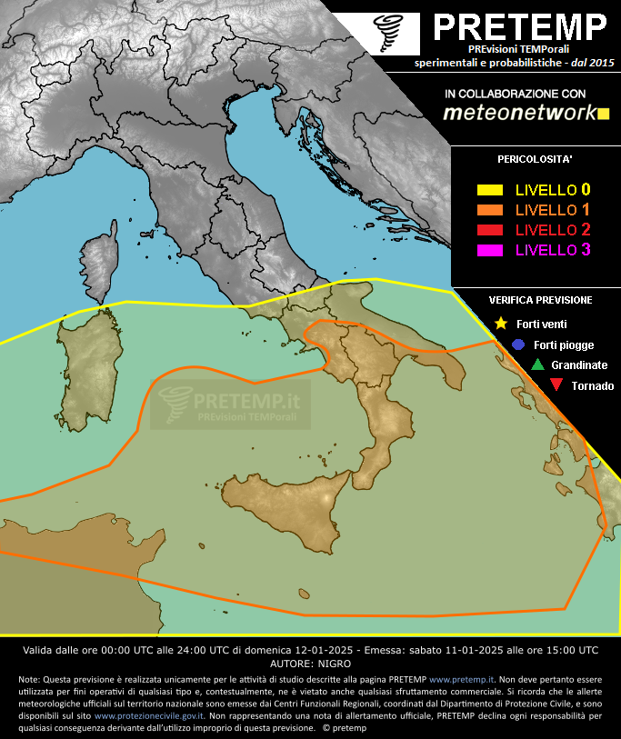 Mappa previsione del 12 gennaio 2025