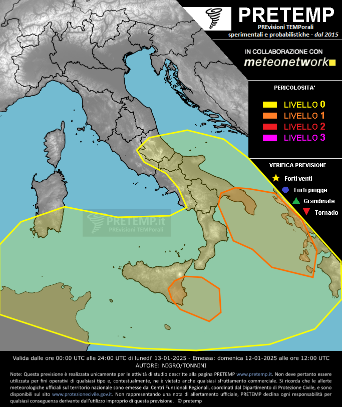 Mappa previsione del 13 gennaio 2025