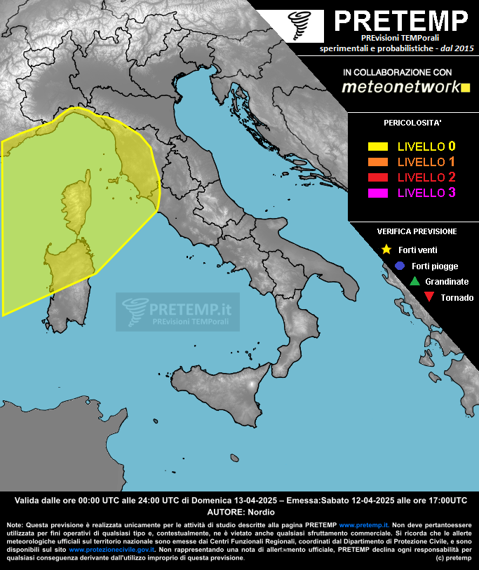 Mappa previsione del 13 aprile 2025