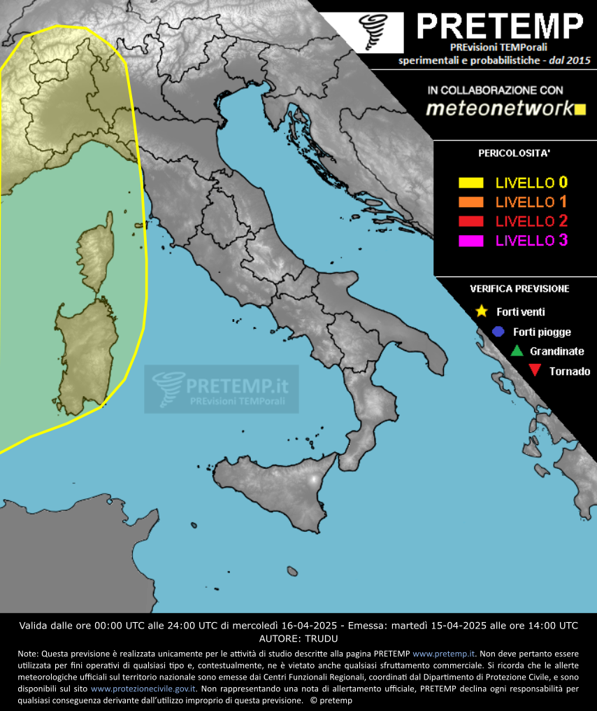 Mappa previsione del 16 aprile 2025