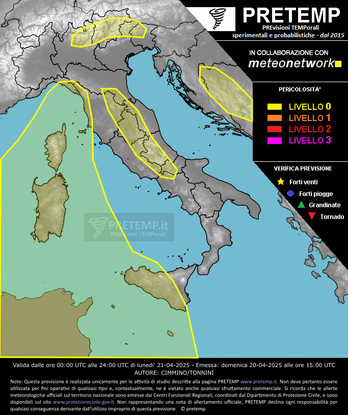 Mappa previsione del 21 aprile 2025