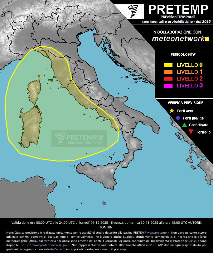 Mappa previsione del 01 dicembre 2025