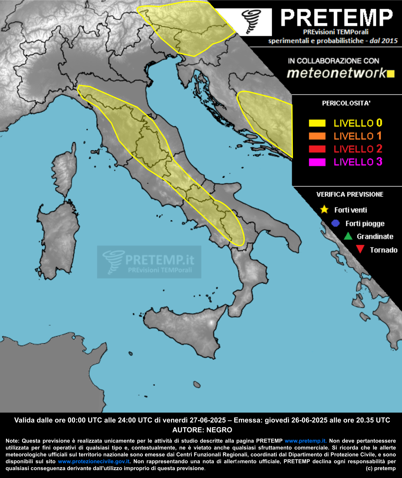 Mappa previsione del 27 giugno 2025