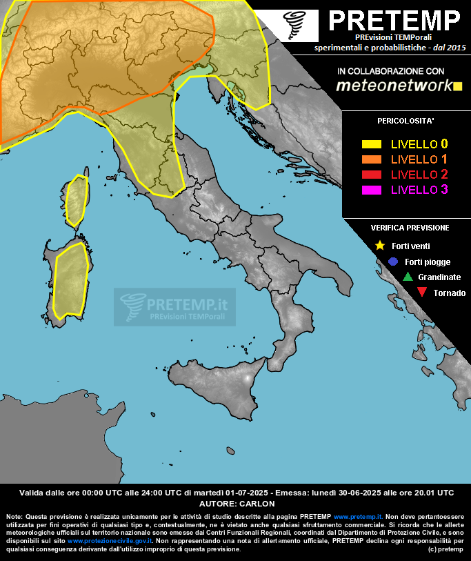 Mappa previsione del 01 luglio 2025
