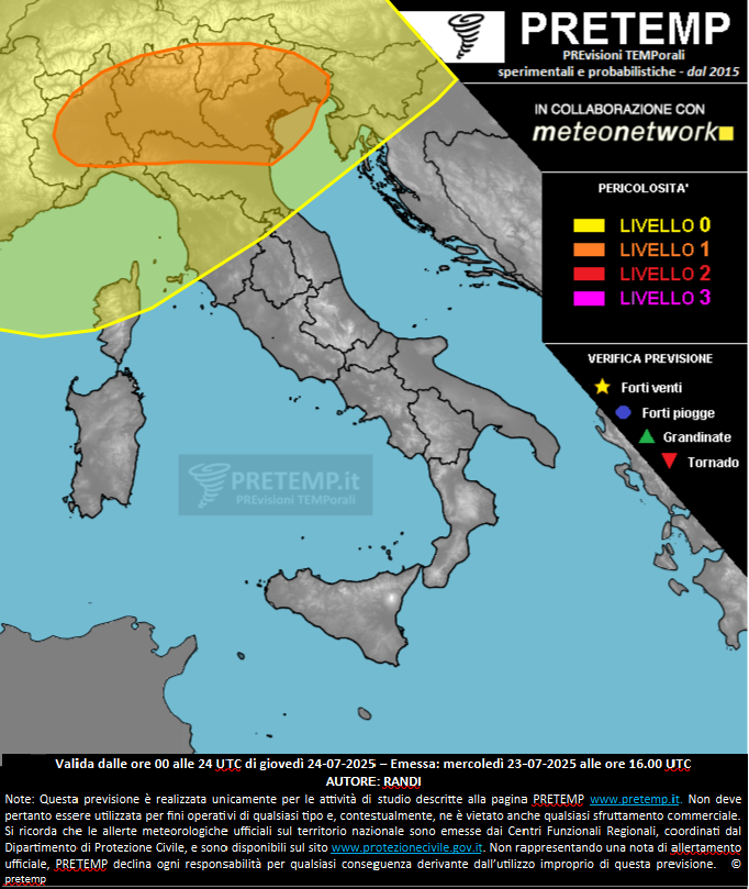 Mappa previsione del 24 luglio 2025
