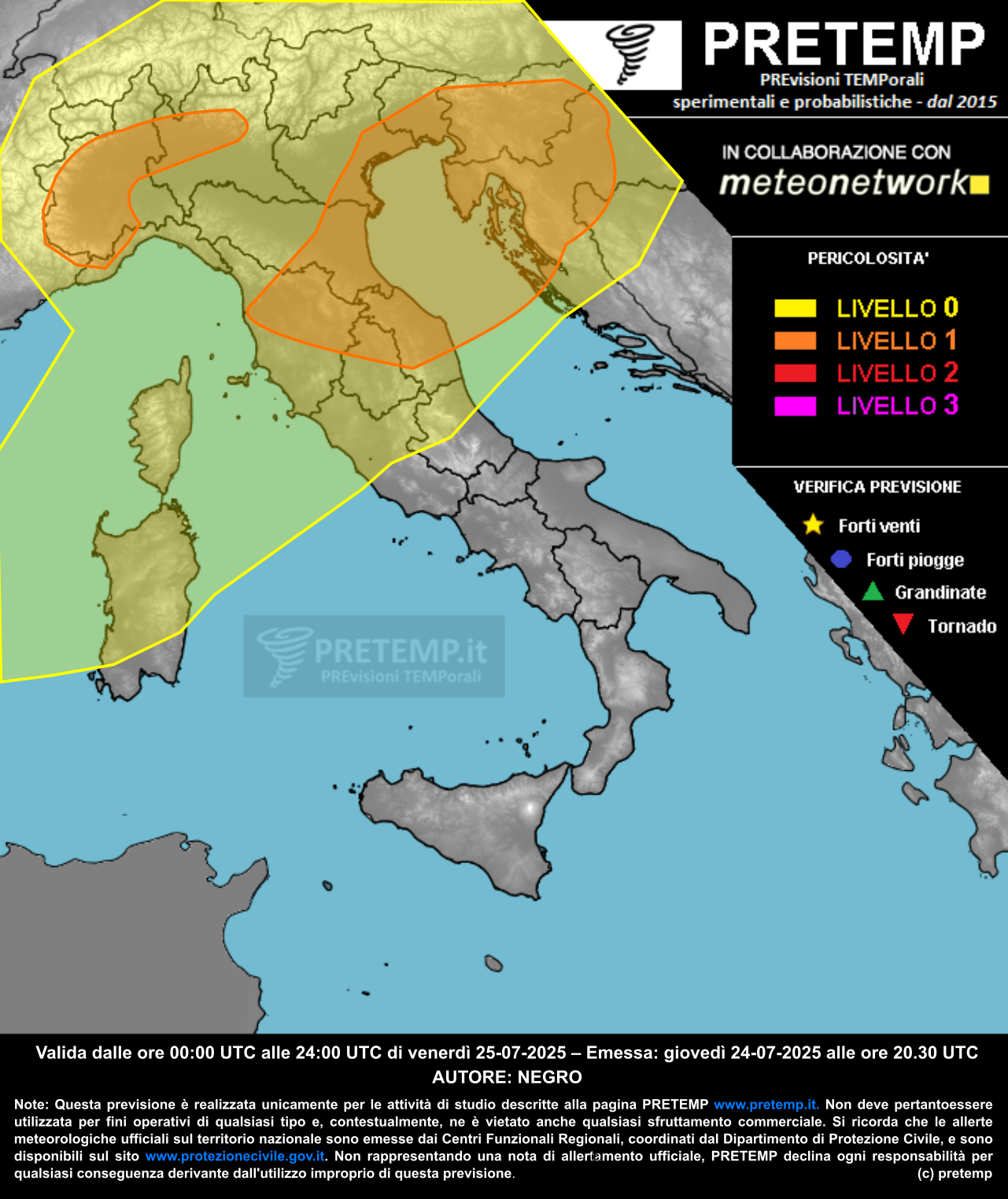Mappa previsione del 25 luglio 2025