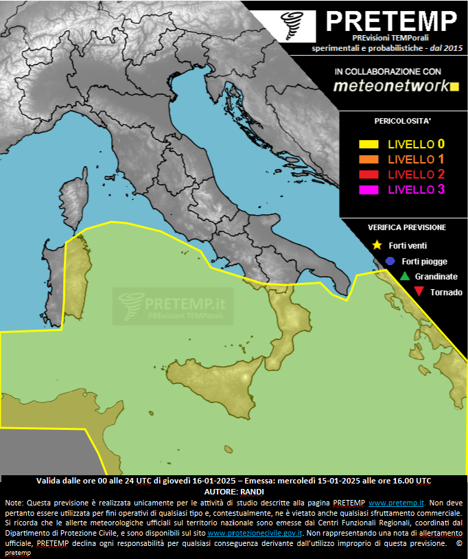 Mappa previsione del 16 gennaio 2025