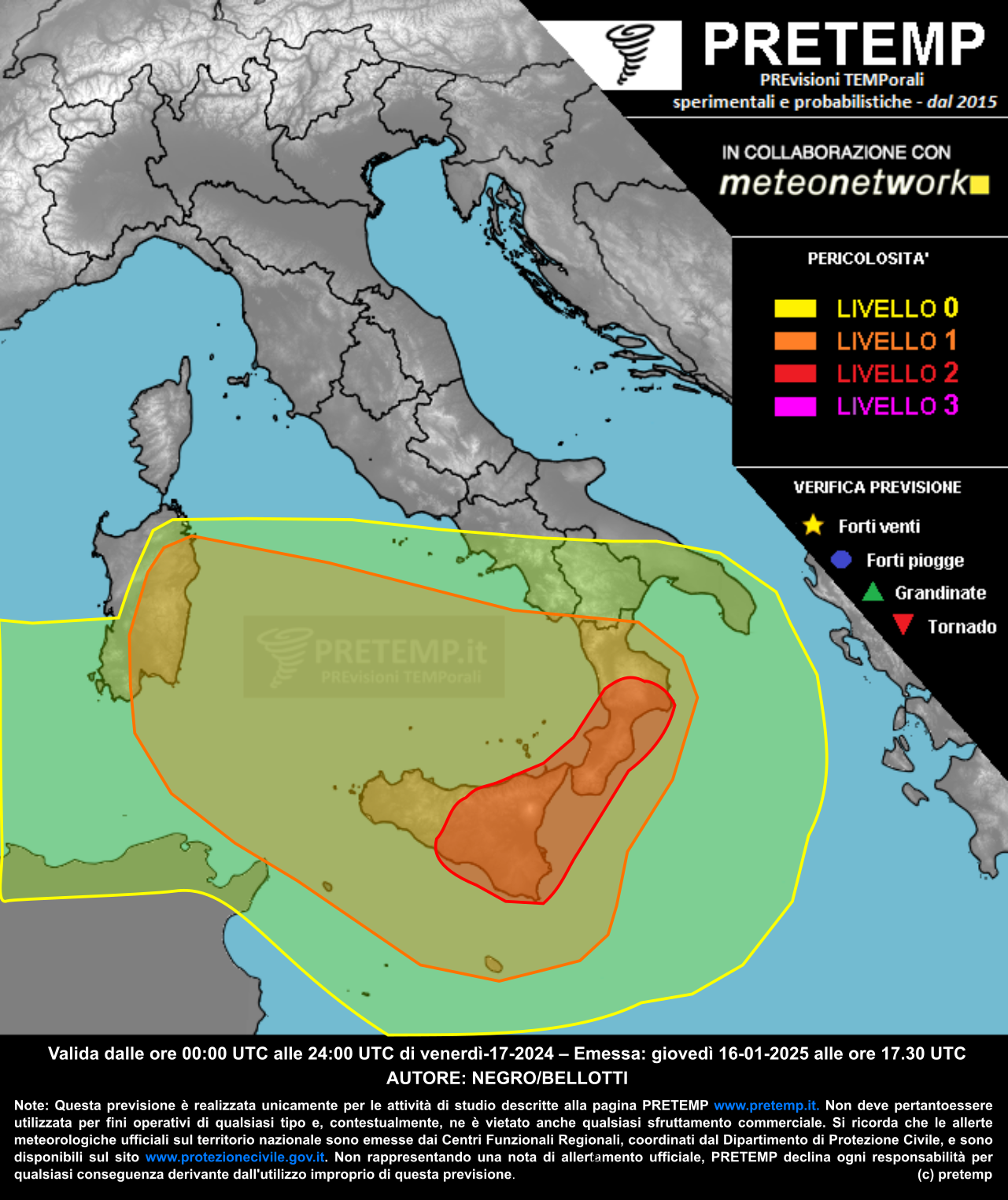 Mappa previsione del 17 gennaio 2025