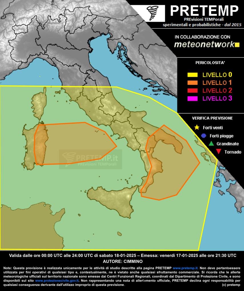 Mappa previsione del 18 gennaio 2025