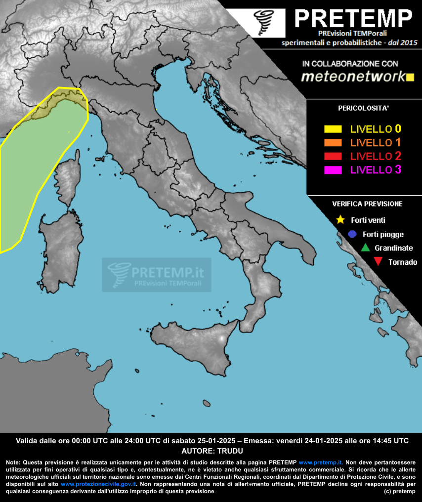 Mappa previsione del 25 gennaio 2025