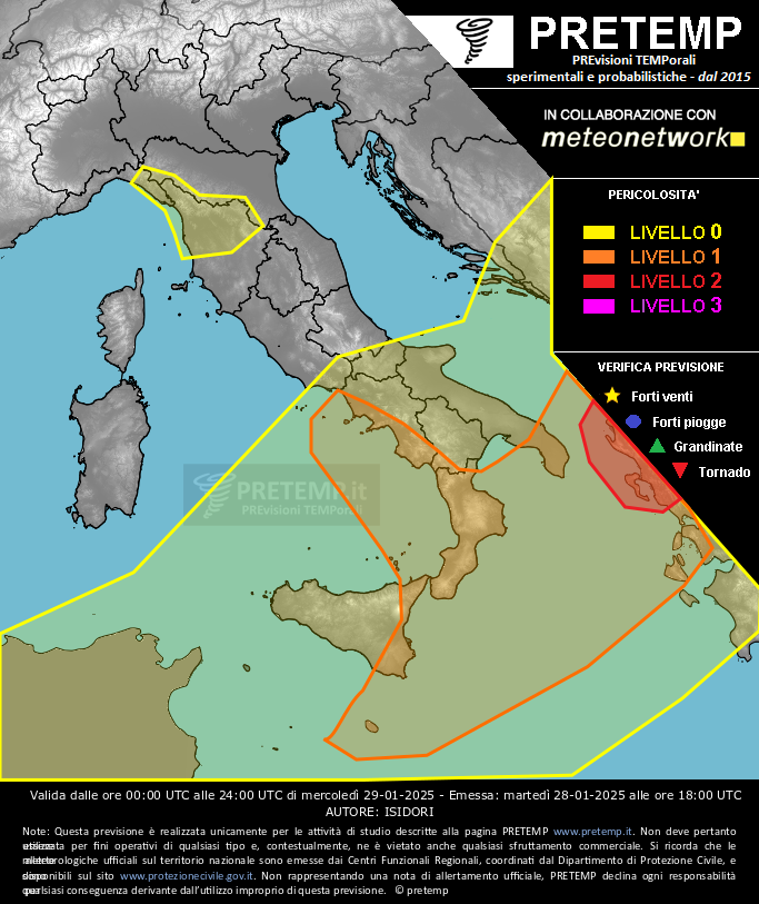 Mappa previsione del 29 gennaio 2025