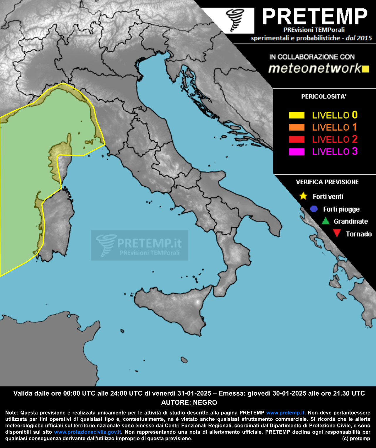Mappa previsione del 31 gennaio 2025