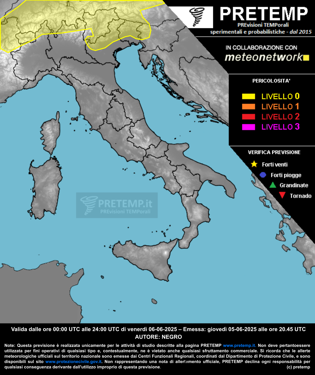 Mappa previsione del 06 giugno 2025