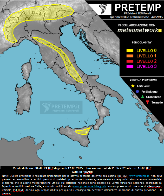 Mappa previsione del 12 giugno 2025