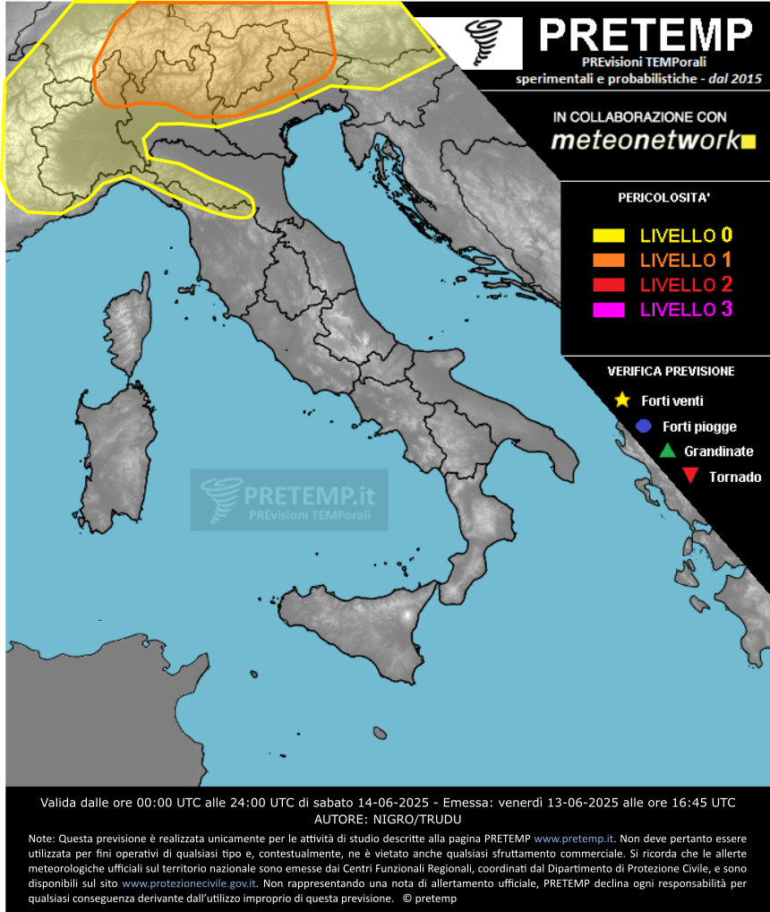 Mappa previsione del 14 giugno 2025